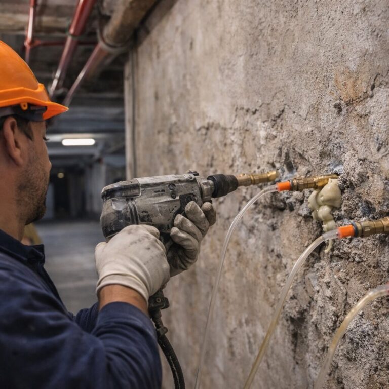 Iniezione di resina per crepe nel calcestruzzo 1